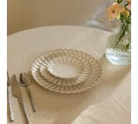 Shein Plato de cena de cerámica con crisantemo retro, elegante plato blanco para desayuno, pan, bistec, pasta, fruta, ensalada, pastel, vajilla para el hoga