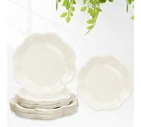 Shein Platos de papel desechables de 9 pulgadas color caqui con encaje hueco, platos de cena elegantes con forma de flor, platos de papel para pastel y post