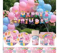 Shein Platos de papel, vasos, servilletas, mantel y juego de cubiertos con temática de cerdo rosa para fiesta de cumpleaños, boda, evento, vajilla desechabl
