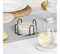 Shein Posavasos Con Soporte, Juego De 6 Posavasos Absorbentes Con Estilo De Mármol De Cerámica Para Protección De La Mesa, Adecuado Para Diferentes Tipos De