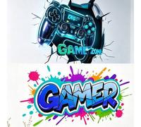 Shein Póster de Controlador de Juego Calcomanías de Pared Gamer, Pegatinas de Dibujos Animados para Habitación de Niños, Material PVC