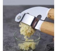 Shein Prensa de ajo de acero inoxidable de 1 pieza, triturador de ajo Manual con mango de madera para cocina