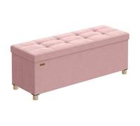 Shein Puff Almacenaje, Banco Plegable, 38 x 110 x 40 cm, Reposapiés, 112 L, Superficie de Terciopelo, para Dormitorio, Sala de Estar, Dormitorio, Rosa Jalea