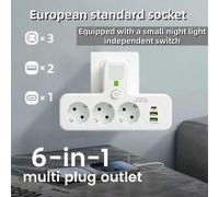 Shein Regleta con 3 tomas de CA + 2 puertos USB + 1 tipo C, adaptador de enchufe 6 en 1 cargador de pared inalámbrico para el hogar y la oficina (Enchufe UE