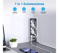 Shein Regleta de 8 en 1: Con luz nocturna LED + 3 puertos de carga rápida USB: 3680W de alta potencia: Protección contra sobrecargas: Interruptor principal: