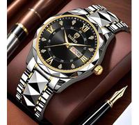 Shein Reloj de cuarzo con estilo de negocio , correa de acero blanco plateado, números romanos, espejo con efecto de refracción de strass, calendario y mane