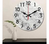 Shein Reloj de pared decorativo de madera moderno de 10 pulgadas x 12 pulgadas, diseño de pintura de mármol gris y negro, reloj de cuarzo silencioso, decora