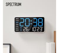 Shein Reloj de pared digital, gran pantalla LED con indicador de temperatura, fecha, día de la semana, doble alarma, atenuación automática, alimentación USB