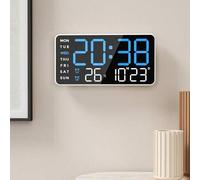 Shein Reloj de pared digital grande con temperatura, calendario, alarma y luz nocturna, pantalla LED grande, color RGB, reloj para pared, decoración de habi