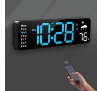 Shein Reloj de pared digital, reloj digital con gran pantalla y control remoto, relojes despertadores LED con cable que muestran fecha, día de la semana, te