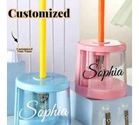 Shein Sacapuntas eléctrico personalizado, sacapuntas automático, sacapuntas rotativo, sacapuntas portátil para niños, cuchillas afiladas para lápices #2/láp