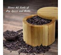 Shein Salero de bambú natural para cocina, botella de especias con tapa, caja de almacenamiento, accesorios de cocina, frasco de condimentos de madera