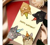 Shein Saludos festivos de cumpleaños: Tarjeta con imagen divertida de gato - Perfecta para el día especial de cualquier amigo, Navidad