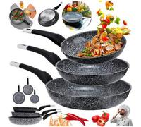 Shein Sartén de piedra de 16/18/20/22/24/26/28 cm, antiadherente reforzado con piedra, para tortitas, cerámica, de inducción, para tortillas, con revestimie