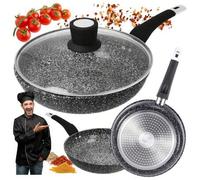 Shein Sartén Stone Tec de 22/24/26/28/30 cm con tapa. Sartén antiadherente Stone & Stone con base de acero para inducción, ideal para chefs profesionales. A