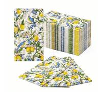 Shein Servilletas de papel con diseño de limón y pájaro azul, servilletas desechables con motivos florales y botánicos para cena, decoraciones de mesa para
