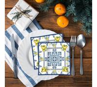 Shein Servilletas de papel con estampado de limón en tono azul cian, servilletas de almuerzo con diseño de azulejos, servilletas de cena con acuarela de lim