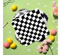 Shein Servilletas desechables decorativas de uso diario con tema de carreras a cuadros en blanco y negro para fiestas