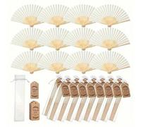Shein Set de 1/3/15/30 piezas de elegantes abanicos plegables blancos, incluye tarjeta de agradecimiento y bolsa de regalo, abanicos de mano de bambú para n