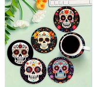 Shein Set de 1/4/6 piezas de posavasos de barro de diatomeas con diseño de calavera y flores - Posavasos para tazas con aislamiento térmico, manteles lavabl