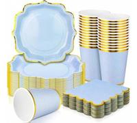 Shein Set de 10/20/40/50 platos, vasos y servilletas con borde de concha en tonos pastel, artículos desechables de papel para fiesta, ducha, boda o cumpleañ