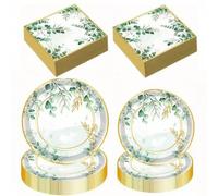 Shein Set de 10/20/40 piezas de platos y servilletas de color verde salvia para fiesta - Platos de papel, servilletas, suministros para baby shower, boda, f
