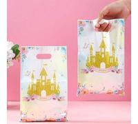 Shein Set de 10/25/50 bolsas de regalo con diseño de castillo dorado, bolsas de regalo para envolver regalos de cumpleaños felices, bolsas de tote para empa