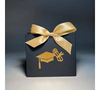 Shein Set de 10 bolsas de regalo de papel con patrón de birrete de graduación metálico modernista y decoración de lazo para fiesta de graduación, vuelta al