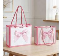 Shein Set de 10 bolsas de regalo de papel mini con lazo y cinta, tamaño 14X12X6CM, color rosa, con asas, adecuadas para baby shower, boda, cumpleaños, se pu