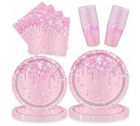 Shein Set de 10 piezas/20 piezas/50 piezas, Decoración de fiesta de cumpleaños con diamantes rosas, incluye platos de papel de 9 pulgadas y 7 pulgadas, serv