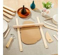 Shein Set de 10 piezas con guías de profundidad de rodillo de cerámica y rodillo de madera, varitas de estiramiento de madera de 3mm, 5mm, 7mm, 10mm y 12mm,