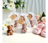 Shein Set de 10 piezas de velas en forma de oso pequeño como recuerdos de fiesta para bebé, 10 piezas de velas en forma de oso marrón hechas a mano en empaq