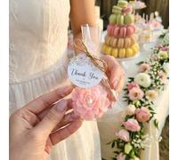 Shein Set de 10 velas con flores de peonía para boda, que incluye velas con flores rosas, bolsas de empaque transparentes y etiquetas de agradecimiento con