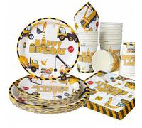 Shein Set de 100 artículos de fiesta de cumpleaños con temática de construcción, que incluye platos, vasos y servilletas desechables de papel de 7/9 pulgada