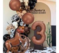 Shein Set de 11 piezas de globos gigantes con temática de carreras de caballos, incluye globos de aluminio con números del 0 al 9 de color marrón, cintas, a