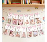 Shein Set de 12 banderines con lazos rosas, decoración de guirnalda de letras DIY para fiesta de baby shower