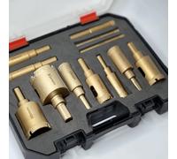 Shein Set de 12 brocas recubiertas de diamante, adecuadas para vidrio, mármol, azulejos, etc. Rango de tamaño de agujero de perforación de 6-35 mm, herramie