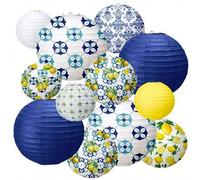 Shein Set de 12 linternas de papel, decoración de fiesta de limón, decoración de primavera/verano para fiestas en casa, con estampado de limón verde y amari