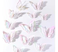 Shein Set de 12 pegatinas de mariposas de papel de colores, moderno diseño 3D calado para decorar la habitación, pegatinas de pared de mariposas creativas p