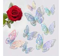 Shein Set de 12 pegatinas de pared de mariposas 3D huecas, decoración de pasteles, decoración de bodas, decoración del hogar para sala de estar, regalo de c