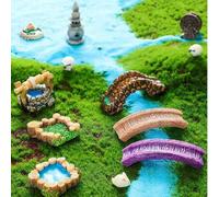Shein Set de 12 piezas Decoración de diosa de jardín en miniatura, flora y fauna dinámica, arco de césped, puente de agua, decoración DIY de paisaje de esta