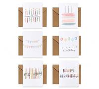 Shein Set de 12 tarjetas de felicitación de cumpleaños con diseños de acuarela y sobres, 6 diseños diferentes, tarjetas de bendición para fiestas de cumplea