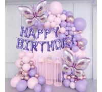 Shein Set de 13/86 globos de 16 pulgadas color púrpura para cumpleaños "Happy Birthday", grandes globos de mariposa de papel de aluminio y globos de látex p