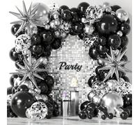Shein Set de 137 piezas Arco de guirnalda de globos negro y plateado con estrellas - Globos de látex negros y plateados de 5", 10", 12" y 18" para fiesta de