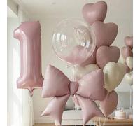 Shein Set de 15 piezas de globos de decoración de cumpleaños rosa, incluye globos de papel de aluminio con números 0-9 de 40 pulgadas, globos Bobo transpare