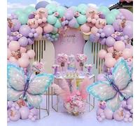 Shein Set de 171 piezas de guirnalda de globos de mariposa - Globos de mariposa de papel de aluminio en colores surtidos, incluye cintas rizadas - Adecuado