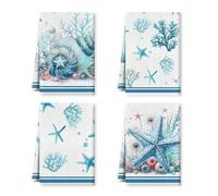 Shein Set de 2/4 piezas de toallas de cocina de estilo náutico y costero - Paños de plato supersuaves de microfibra, absorbentes toallas de té con estrellas