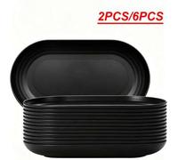Shein Set de 2/6 piezas de platos elípticos de plástico (11,37 pulgadas * 6,29 pulgadas) bandejas de servir grandes y gruesas, antidescarrilamiento y con ai