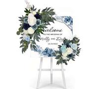 Shein Set de 2 arcos de flores artificiales azul polvoriento, decoración de arco de boda y cartel de bienvenida, adecuado para ceremonia y recepción de boda