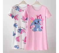 Shein Set de 2 camisones de media longitud con estampado de conejo lindo para niñas, ropa de dormir minimalista suave y cómoda para el verano
